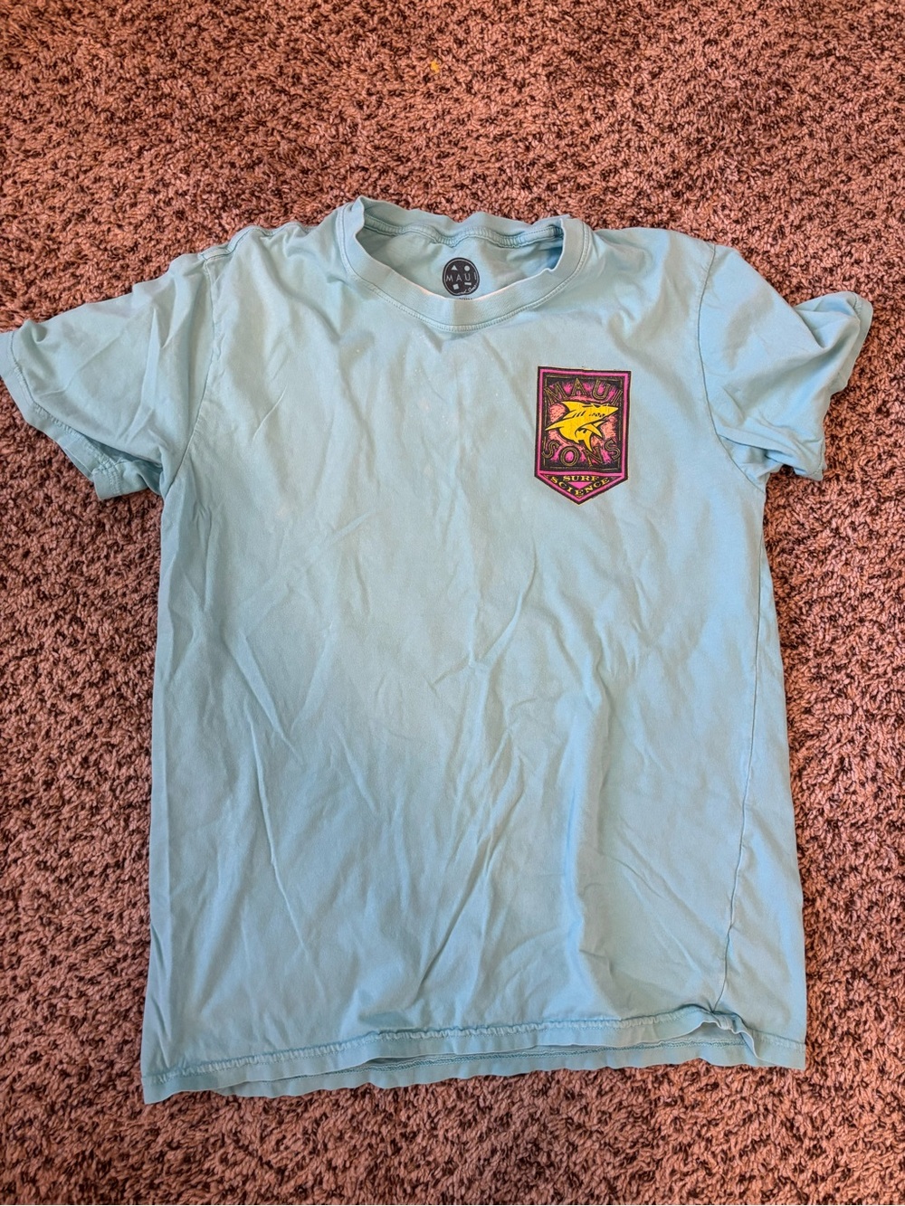 Maui and Sons Pale Blue Short Sleeve Tee with Colorful Crest Patch